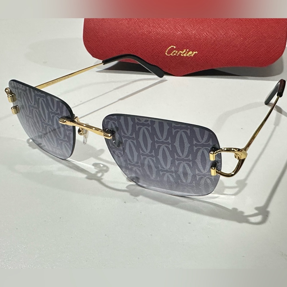 Cartier Geometric Frame Sunglasses Gold Arms Gray/Black BRAND NEW Glasses Shades